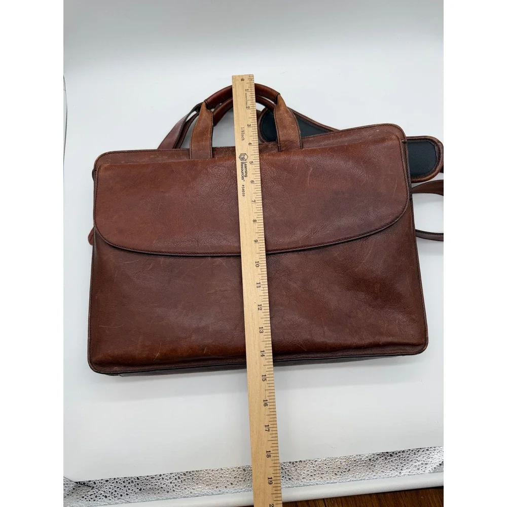 Johnston & Murphy Mens Brown Leather Briefcase Laptop Messenger Bag 16 Inch